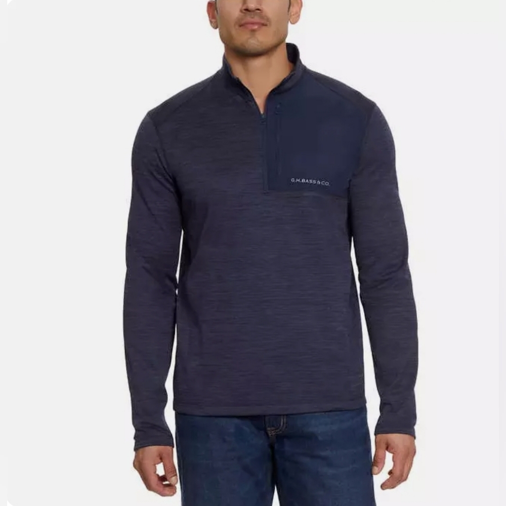 G.H. Bass & CO Men's Mixed Media 1/4 Zip Fleece Top, Gray, Size M